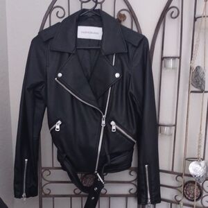 Calvin Klein Jeans Black Faux Leather Biker Jacket